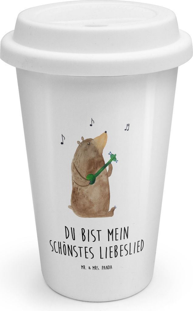 Mr. & Mrs. Panda To Go Becher Bär Lied - Weiß - Geschenk, Liebe, Thermobecher, Herz, Frau, ToGo Kaffeebecher, Teddy, Spruch, Isolierbecher