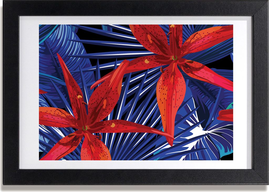 Bild 30x20 MDF-Rahmen, Wandkunst tropische Blumen