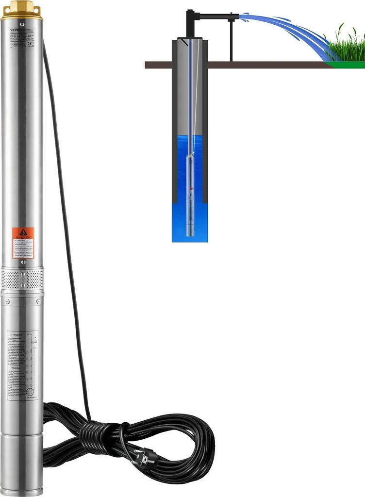 Pompe de puits profond en acier inoxydable 1500W 9,8 m3/h H-108m
