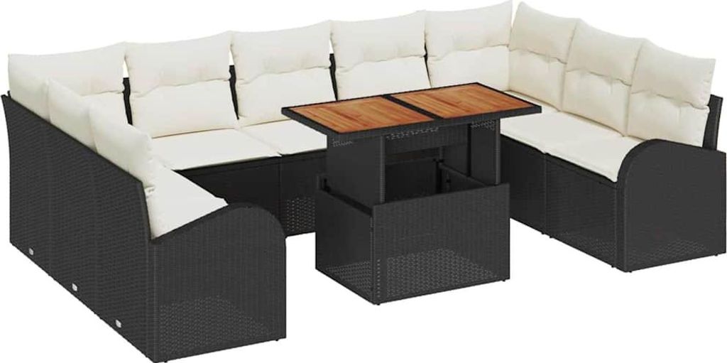 Garten-Sofa-Set mit Speicher 10 pcs Schwarz Poly Rattan