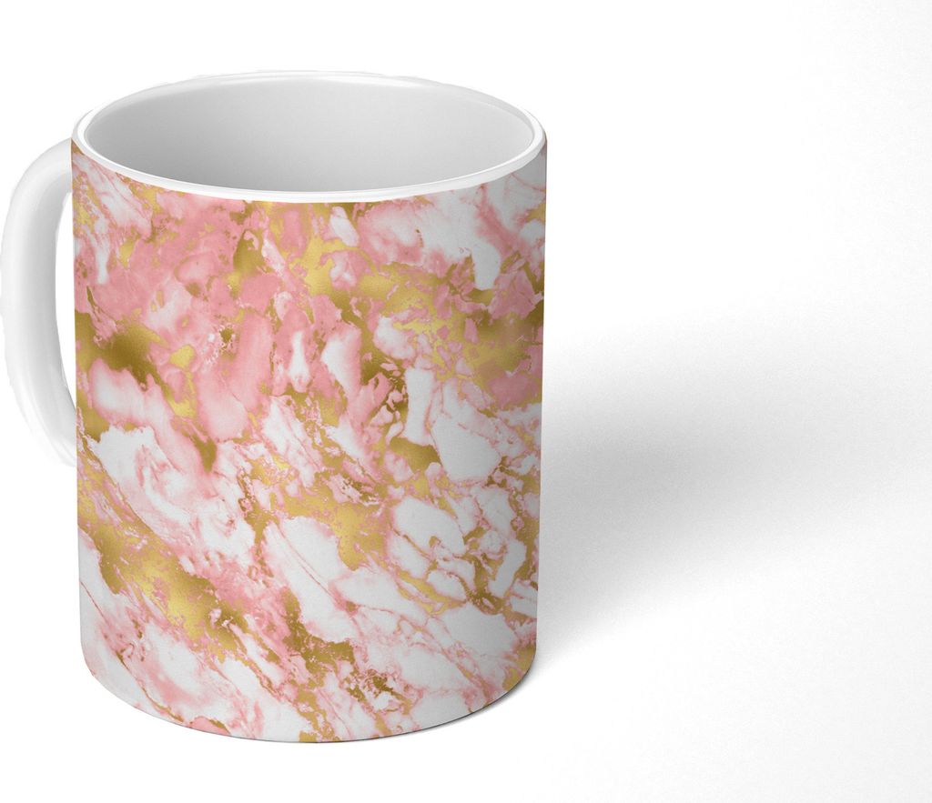 MuchoWow Tasse Kaffeetasse Kaffeebecher 350 ml Marmor - Rosa - Gold - Muster Teetasse - Fototasse - Becher - Keramikbecher - Teebecher - Kaffeeta...
