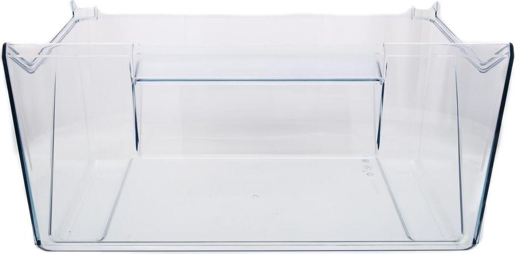 A clear plastic container with dividers, likely for a refrigerator or drawer.
