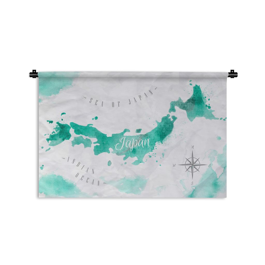 MuchoWow Wandteppich Wandbehang Weltkarte - Türkis - Abstrakt 120x80 cm Tapisserie Dekoration Wandtuch - Wanddekorationen - Wandtücher