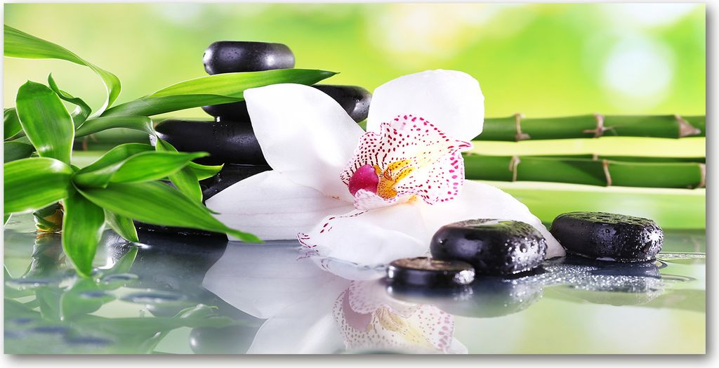 Tulup Glas-Bild -140x70- Wandkunst Dekorative Wand für Küche & Wohnzimmer - Blumen & Pflanzen - Orchidee - Weiß