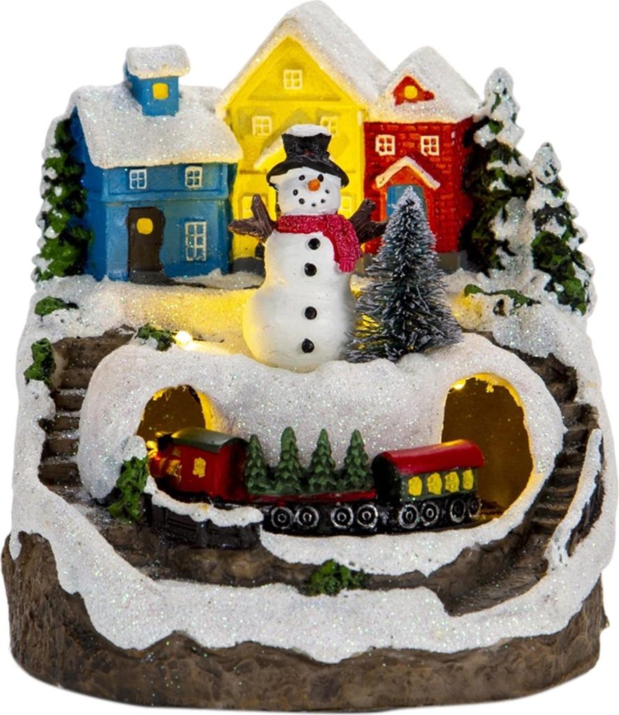Weihnachts-Iglu-Ornamente, Kirchenfiguren mit drehbarer Eisenbahn, LED-Lichterkette und Spieluhr – Dekorative Weihnachtsdekoration, Festliches Ge...