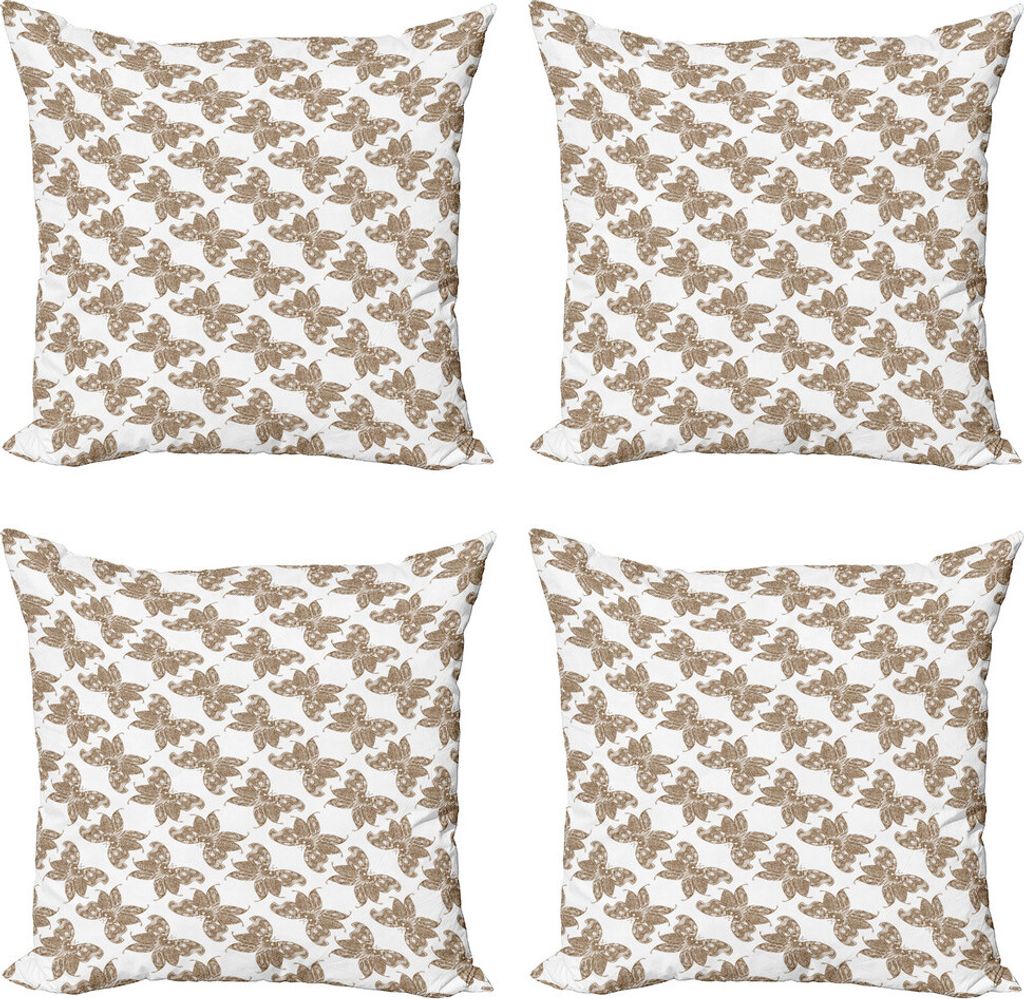 ABAKUHAUS Brown Paisley Kissenbezug Set (4 Stück), zarte Schmetterlinge, Moderner Doppelseitiger Digitaldruck, 40 cm x 40 cm, Umber Weiß