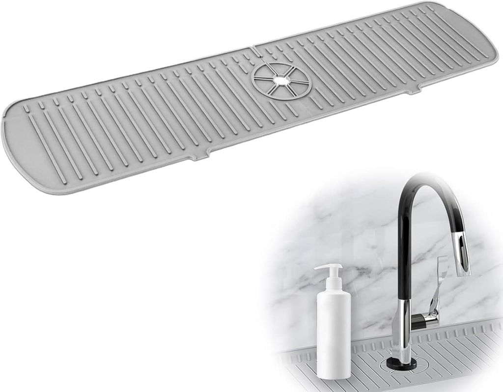 Silikon-Armaturenmatte 61¡Á14,5 cm, grau, faltbare Ecke, Tropfauffangschale.