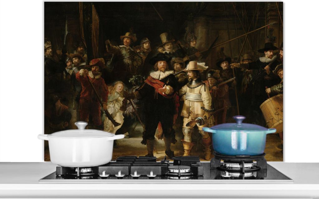 KitchenYeah Spritzschutz Küche - Küchenrückwand - Wandschutz für Herd und Spüle - Die Nachtwache - Kunst - Alte Meister - Rembrandt 100x65 ...