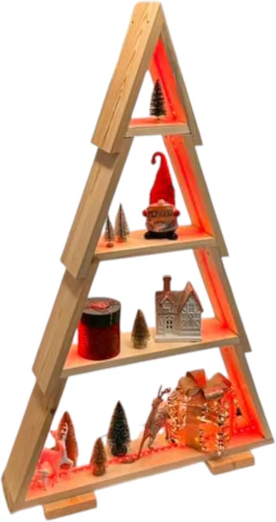 Sapin de Noël bois 110 cm pour petit espace avec éclairage à distance