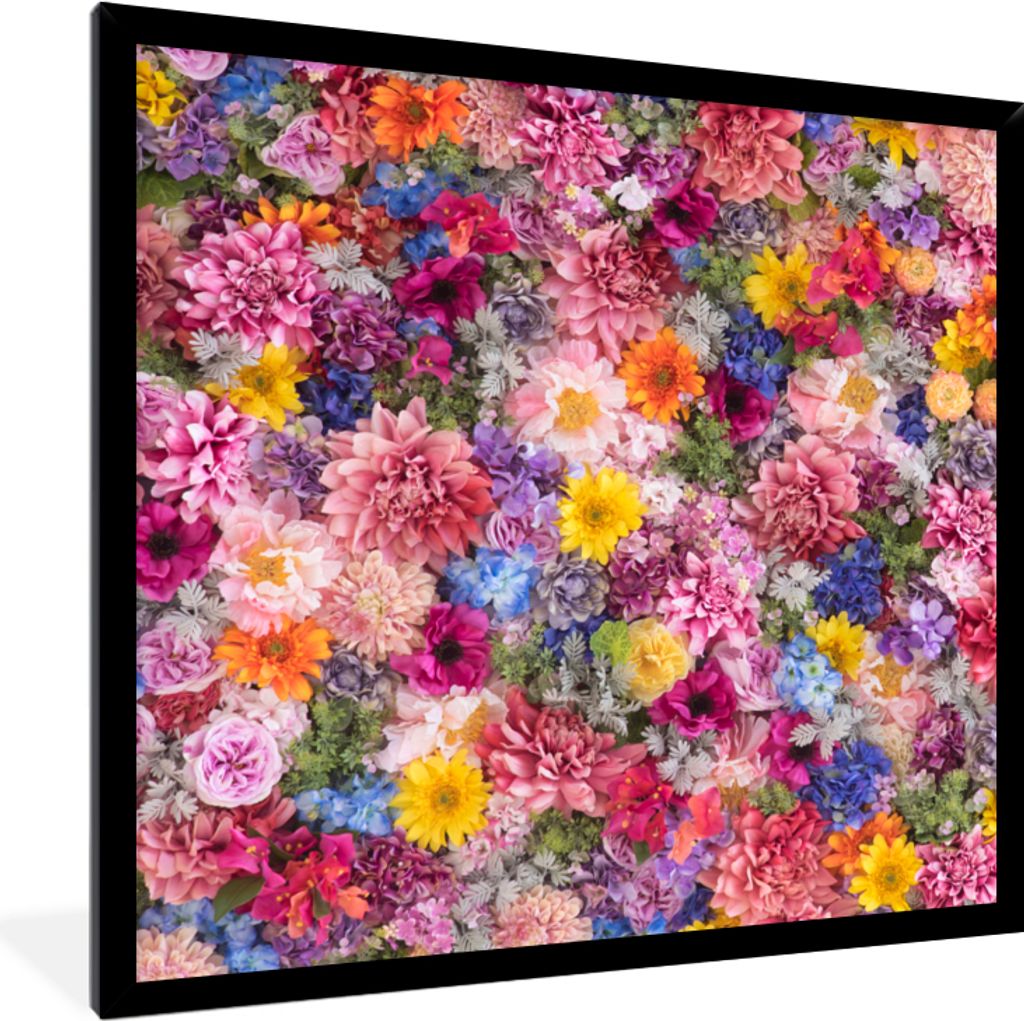MuchoWow Gerahmtes Poster Blumen - Farben - Collage 40x40 cm - Poster mit Schwarzem Bilderrahmen Wandposter Rahmen Foto Bilder - Mit Rahmen - Wan...
