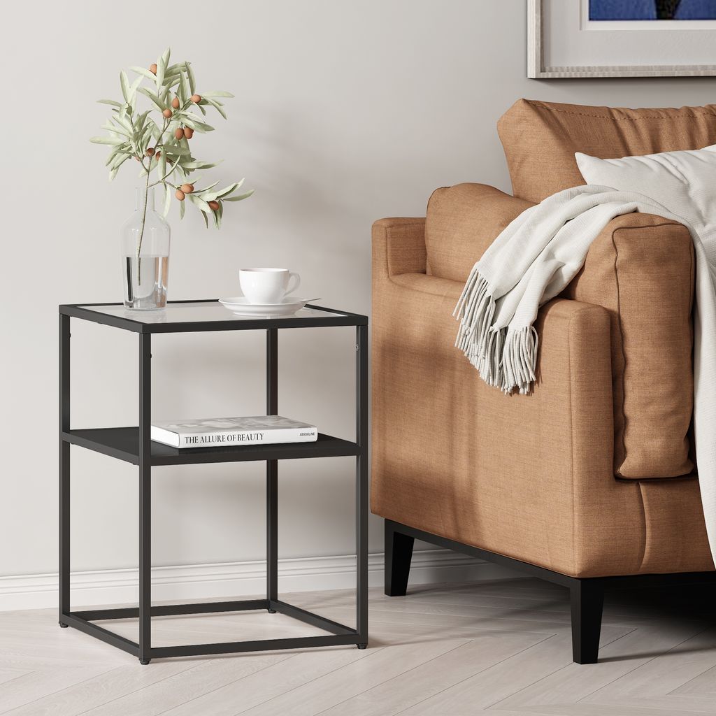 Beistelltisch ‘Solund’ Stahl Glas 55 x 40 x 40 cm Schwarz, matt