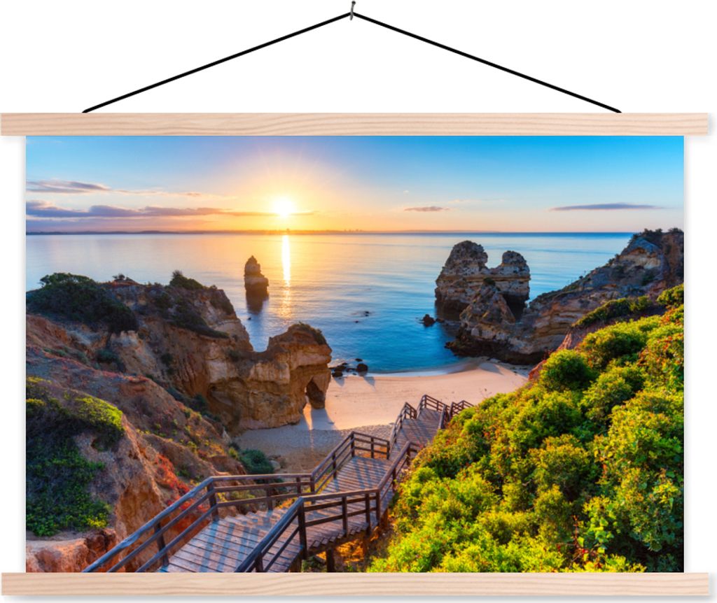 MuchoWow Textilposter Strand - Meer - Portugal 60x40 cm mit holzfarbenen Rahmen - Bilder