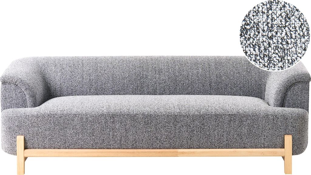 BELIANI 3-Sitzer Sofa Dunkelgrau Meliert Stoffbezug mit Breiten Armlehnen Holzbeine Dicke Nähte Freistellbar Modernes Design Wohnzimmer Polstersofa
