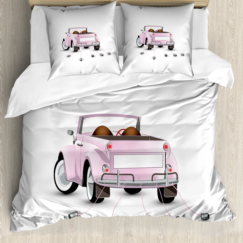 Housse de couette ABAKUHAUS Just Married 200x200 cm avec taies rose