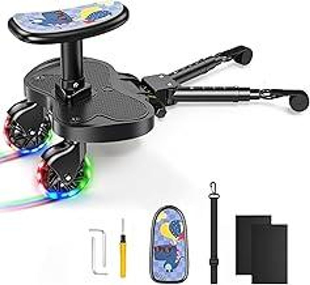 Buggy Board, Trittbrett für Kinderwagen Universal mit LED Rollen und Sitz für Kinder, Trittbrett Kinderwagenzubehör, Kinderwagen Zubehör ab 2-6...