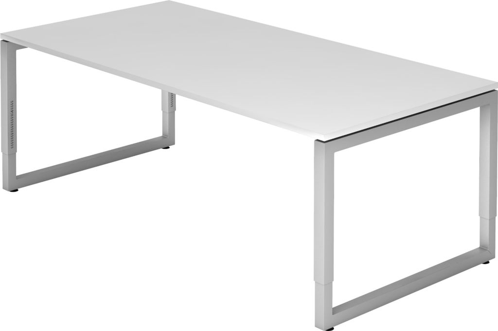 bümö Schreibtisch Serie-R - Nachbildung: Weiß, Gestell: Silber, Größe: 200 x 100 cm