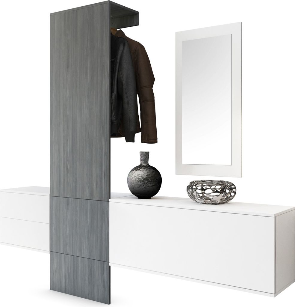 Vladon Garderobe Wandgarderobe Carlton Set 1, Germany, Korpus in Weiß matt / Paneel in Avola-Anthrazit