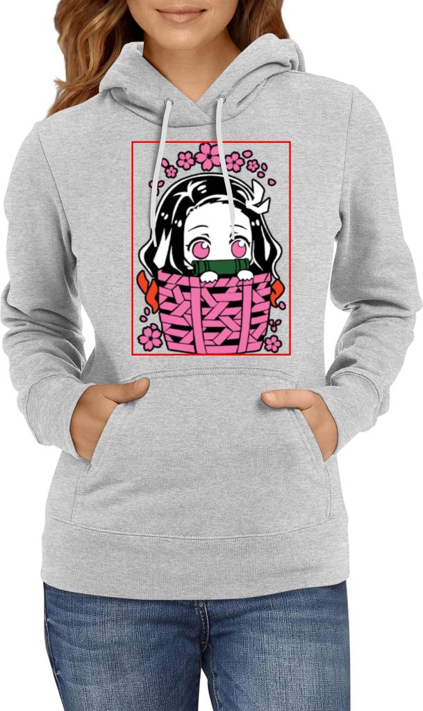 Damen Kapuzenpullover Anime Manga Demon Anime Slayer Nezuko Kamado 06, Lady 2XL / Grau