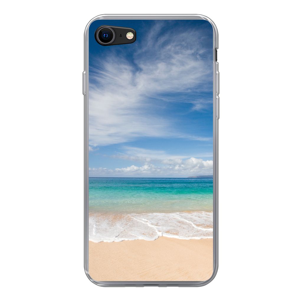 MuchoWow Handyhülle Schutzhülle Hülle für iPhone SE 2020 Ein tropischer Strand auf Hawaii, an dem die Wellen an Land gespült werden Silikon ...