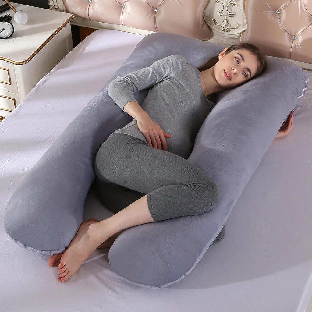 Coussin de grossesse pour dormir sur le côté forme U coton Gris foncé