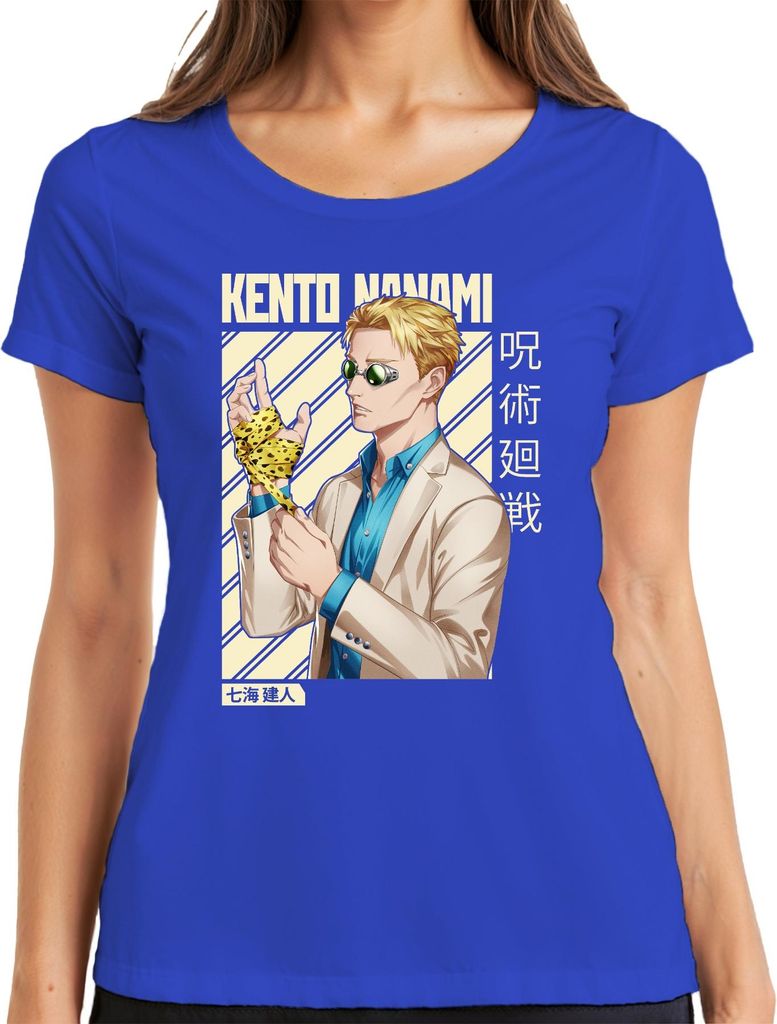 Kento Nanami Jujutsu Kaisen Anime Manga Anzug Geschenk Vintage Damen T-Shirt, Blau, M