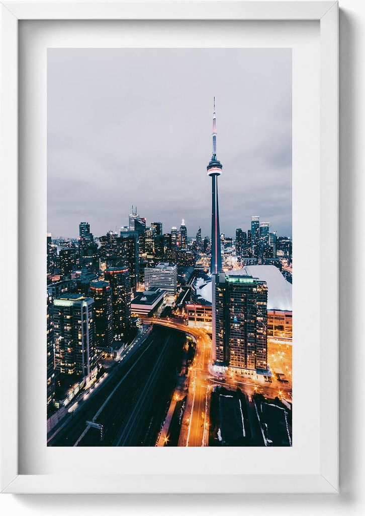 Luftaufnahme der Stadt– Wandbild mit Rahmen – Gerahmtes Bild – Wanddekoration – 40x60 cm – Weiß