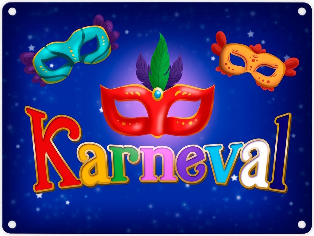 Kölner Karneval Metallschild in 15x20 cm mit bunten Ballmasken