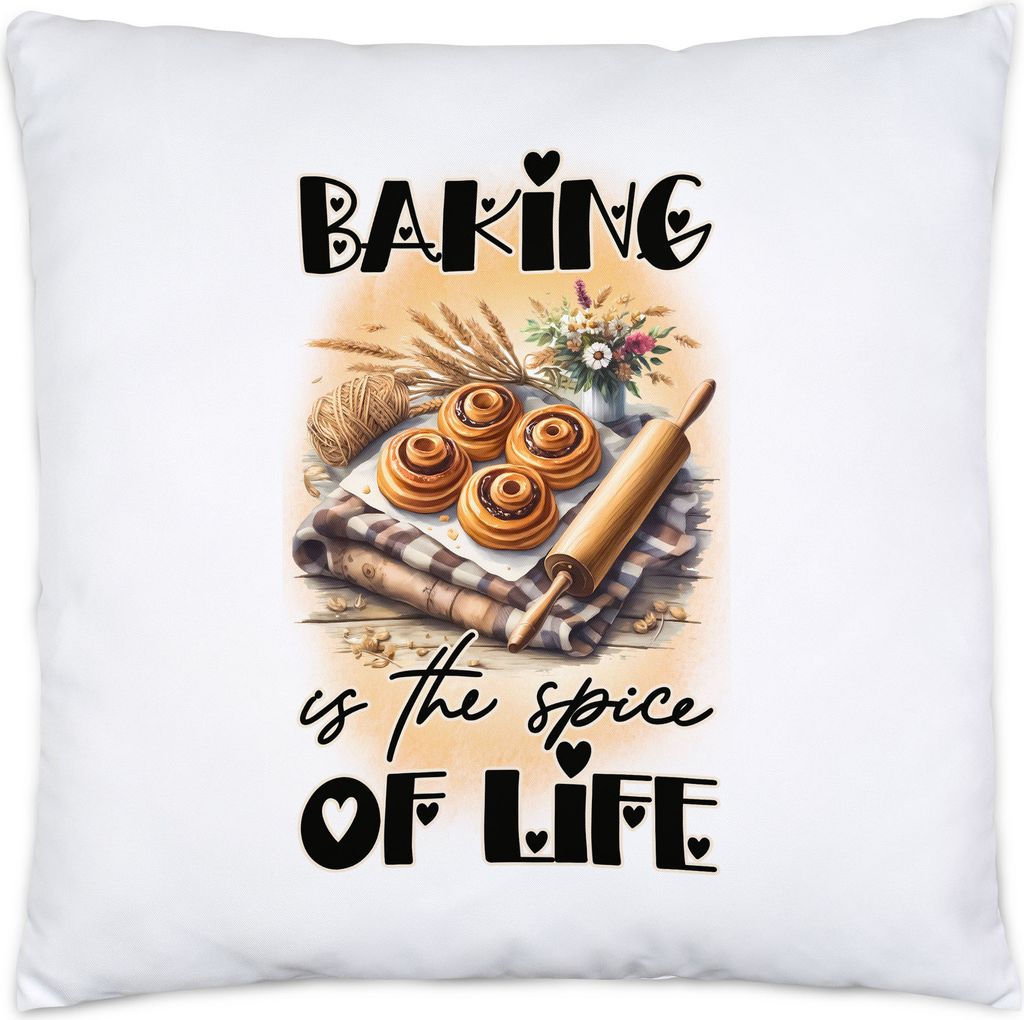 Baking is the Spice of Life Kissen inkl. Füllung Backen mit Liebe Bäcker Geschenkidee Küche