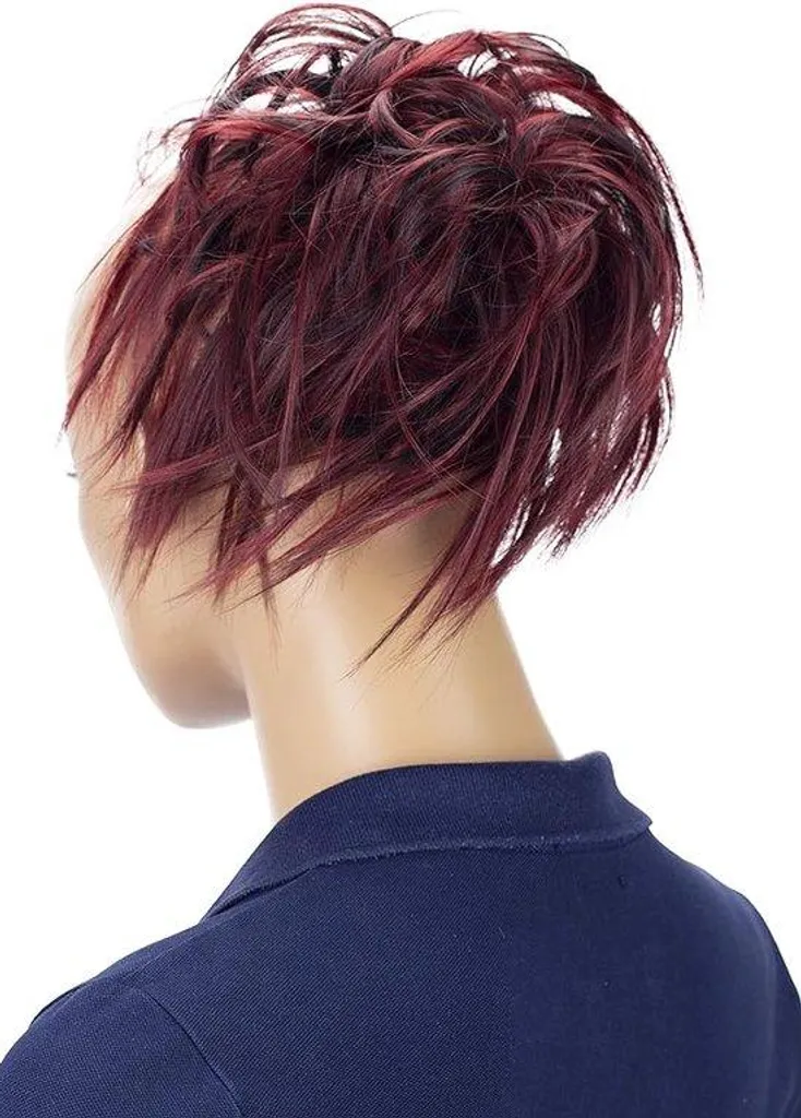 Chignon Postiche Volumineux Ondulé bicolore Rouge et Brun G28F