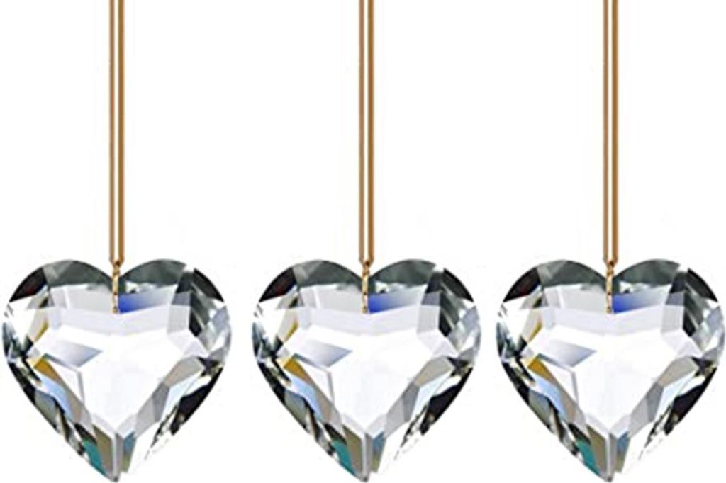 3 Stück Kristallherzprismen für Kronleuchter, Fenster, Garten, Hochzeiten und Partydekoration