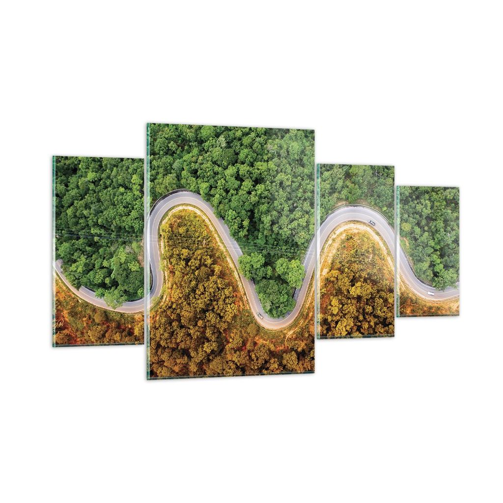 Bilder auf glas - 4 Teile - Luftaufnahmen Weg Wald - 160x90cm - Glasbilder - Wandbilder - Bilder - zum Aufhängen bereit - Wanddekoration aus Glas ...