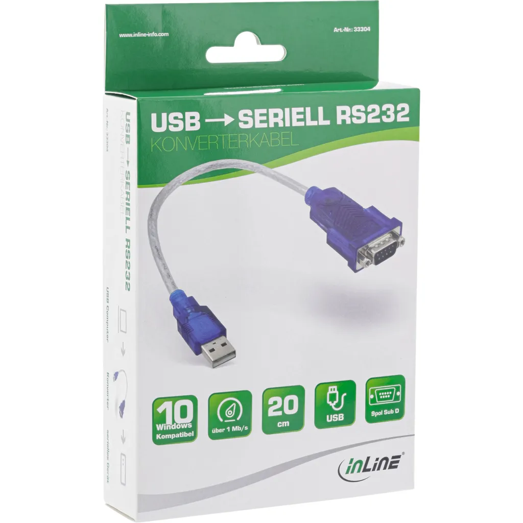 Convertitore USB Seriale InLine 0,2m RS-232 Sub-D Maschio Professionale - 2