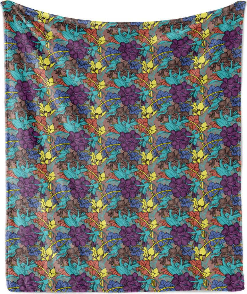 ABAKUHAUS Orchidee Weich Flanell Fleece Decke, Repetitive Abstract Colored Modern Muster mit zarten Blüten drucken, 175 x 230 cm, Mehrfarbig