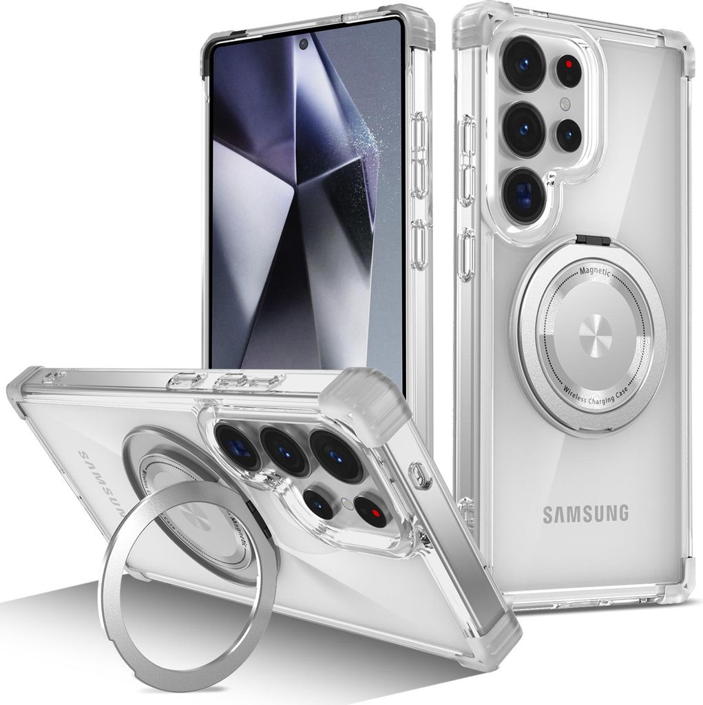Handyhülle für Samsung Galaxy S26 Ultra Magnetisches Ringhalter Ständer Kompatibel mit Magsafe Militärschutz Transparente Hülle Transparent