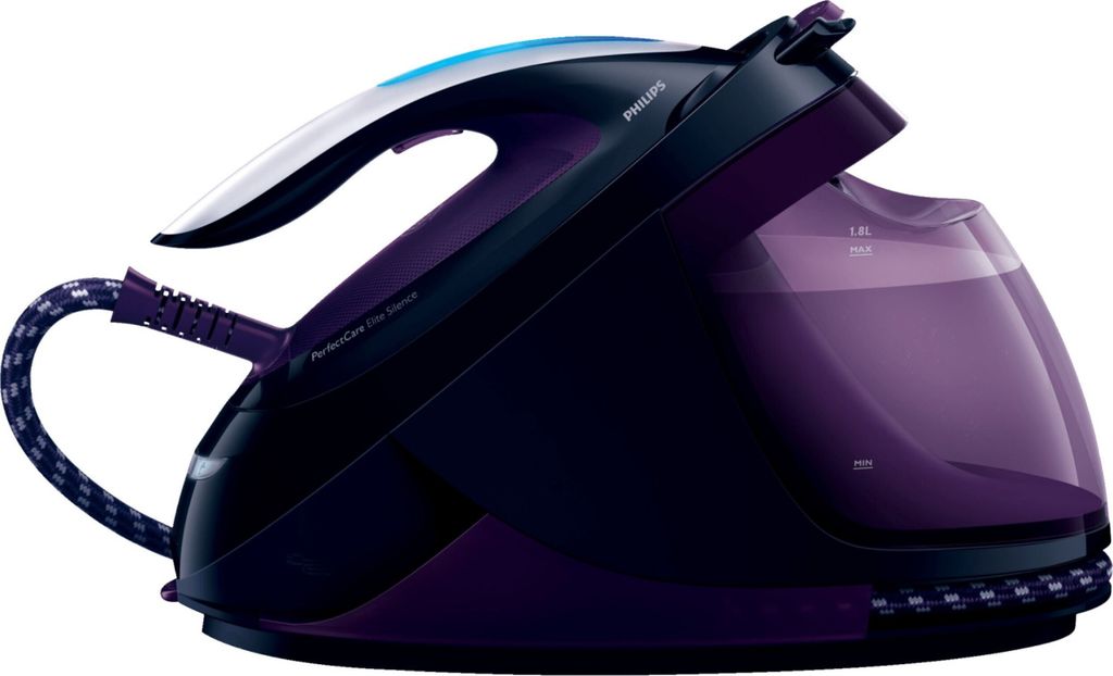 A side view of a steam generator iron on a white background.