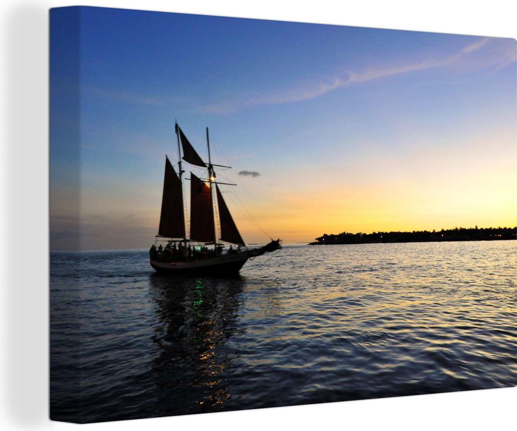 OneMillionCanvasses - Leinwandbilder - 140x90 cm, Segelboot auf dem Meer in der Nähe von Florida bei Sonnenuntergang, Wandbilder Kunstdruck Wand...