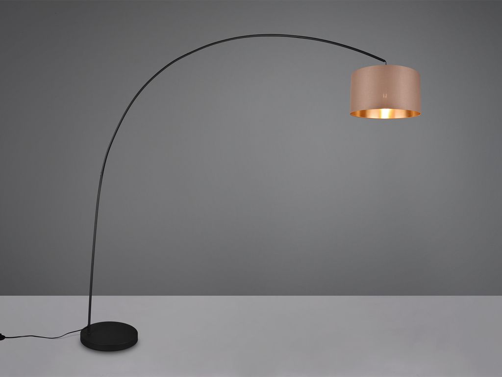 LED Bogenlampe mit Stoffschirm in Taupe, große Stehlampe mit Bogen, Höhe 210cm