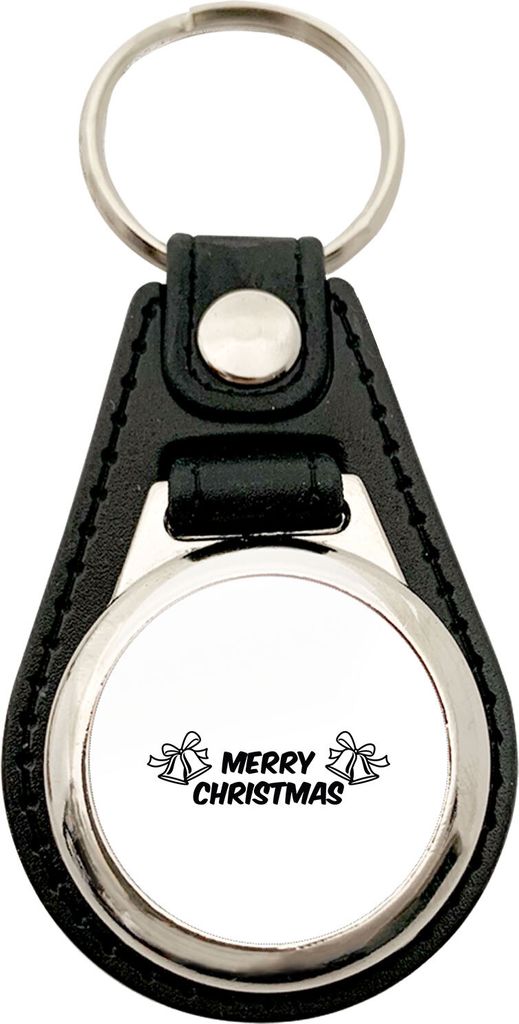 Huuraa Anhänger Merry Christmas Glocken Geschenk Metall mit Kunstleder Einkaufswagenlöser Merry Christmas Präsent