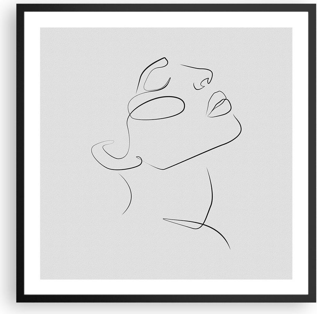 Gerahmtes Poster - Schwarzer Rahmen - Stück Linear Gesicht - 60x60 cm - Wand Bild - Wanddeko - Wandbilder - Kunstposter - Wandposter - Bilderrahme...
