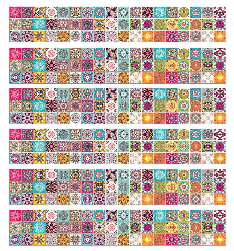 6 selbstklebende Bordürenaufkleber, Mosaikbordürenaufkleber, Zementfliesen-Optik – CATARINA – 6 Bordüren à 10 x 60 cm
