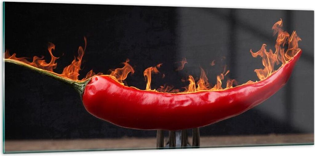 Bilder auf glas - Chili Paprika Bio Landwirtschaft - 120x50cm - Glasbilder - Wandbilder - Kunstdruck - zum Aufhängen bereit - Wanddekoration aus G...