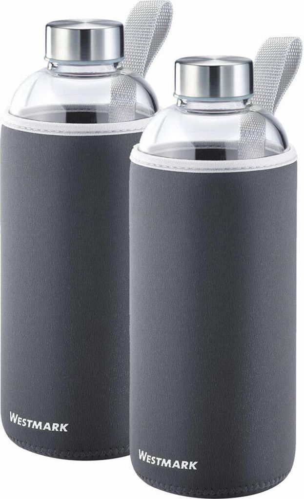 Westmark 2 Trinkflaschen Viva aus Glas 1 l, mit Cover, anthrazit,2 x 5274226A Tr