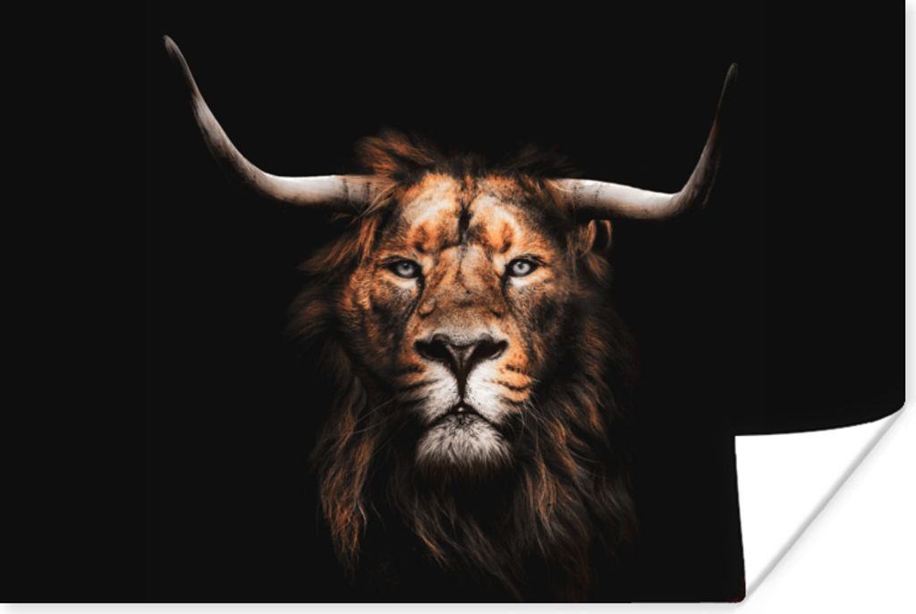 MuchoWow Poster Löwe - Horn - Schwarz 120x80 cm - Bilder