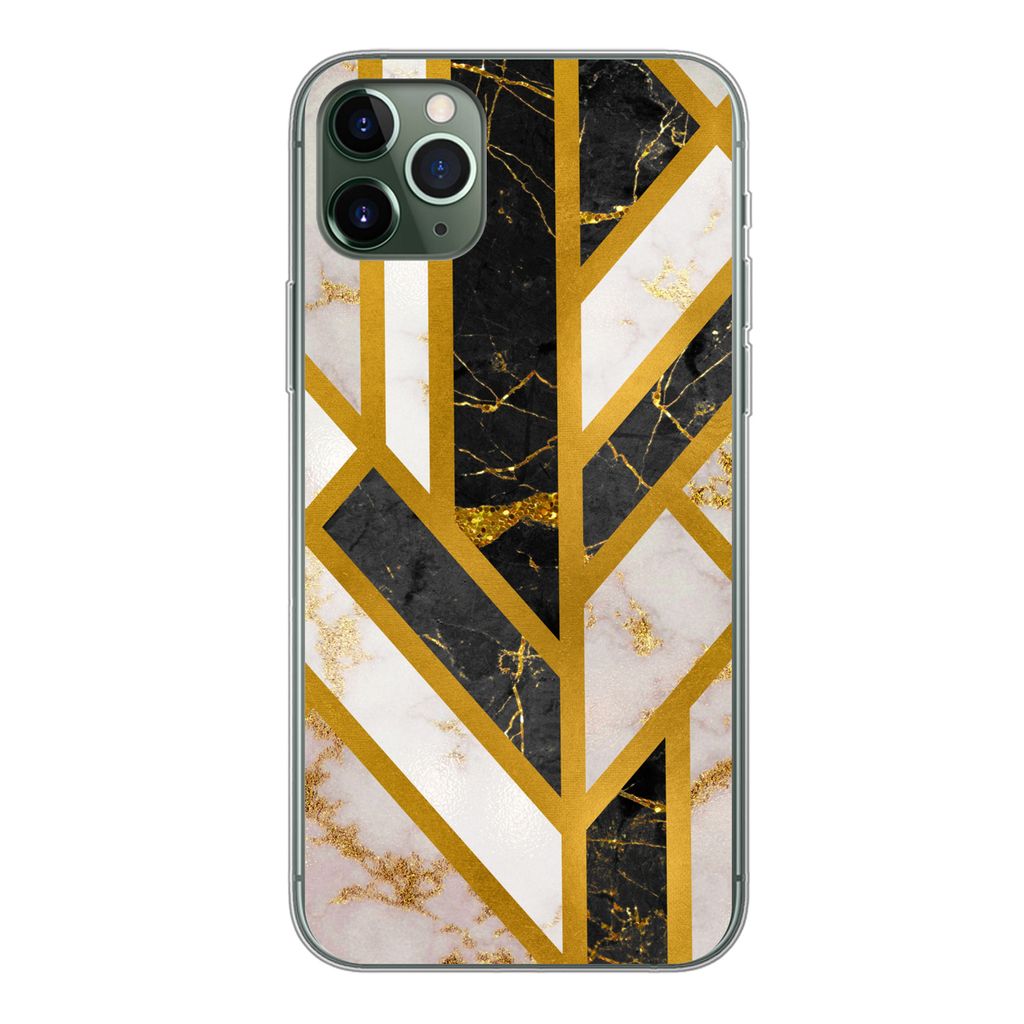 MuchoWow Handyhülle Schutzhülle Hülle für iPhone 11 Pro Max Marmor - Gold - Glitzer - Luxus Silikon Softcase Handy Hülle - Schutz