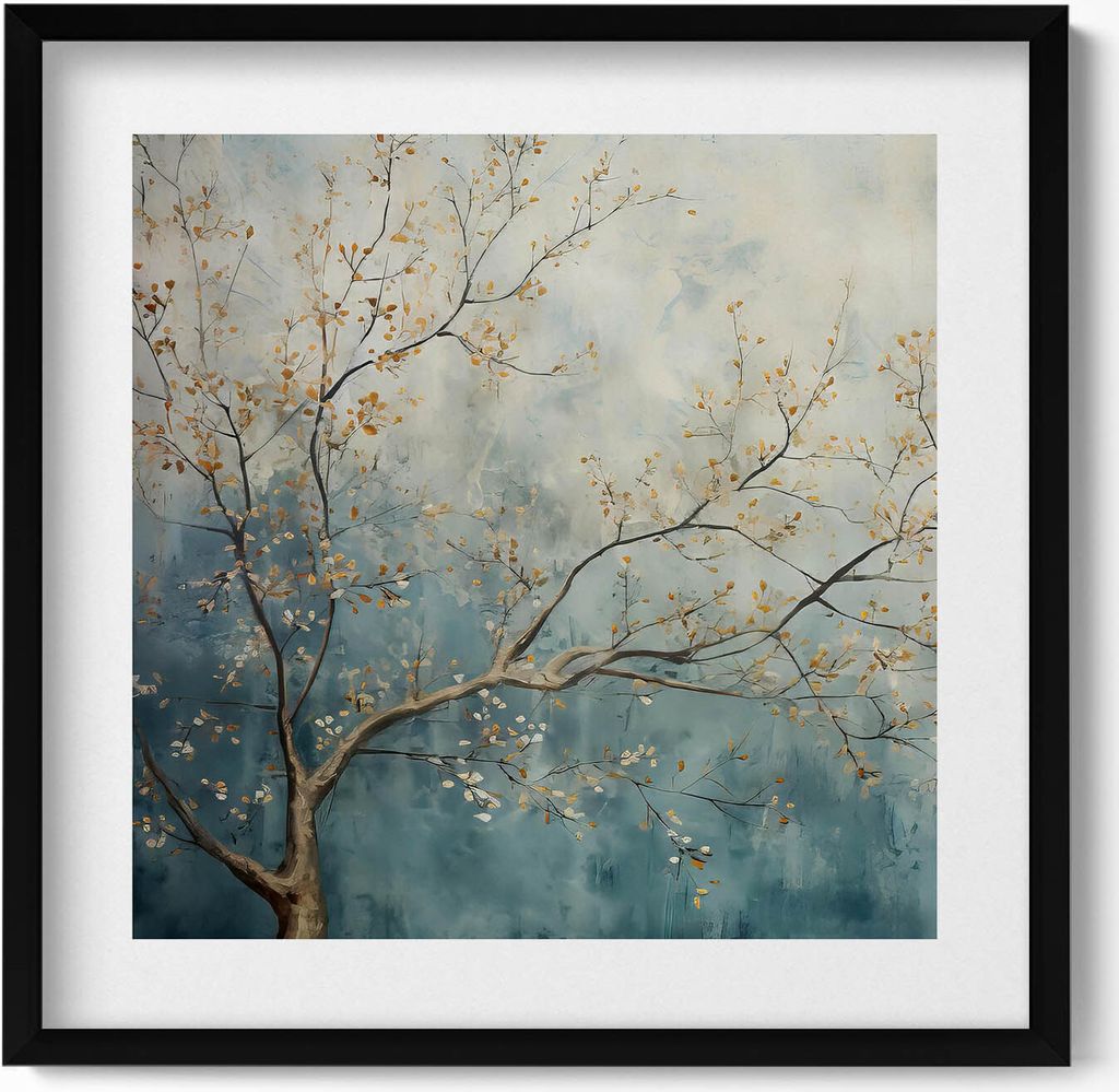 Gemalte Äste– Wandbild mit Rahmen – Gerahmtes Bild – Wanddekoration – 50x50 cm – Schwarz Rahmen