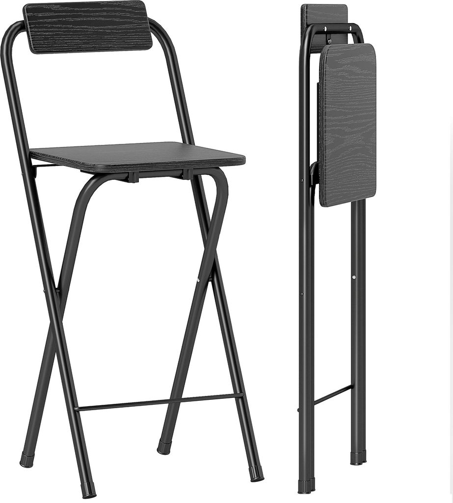 HOMCOM 2er-Set klappbare Barhocker, Barstühle, Küchenhocker mit Rücken- und Fußstütze, Stahlgestell, 87 cm hoch, Schwarz