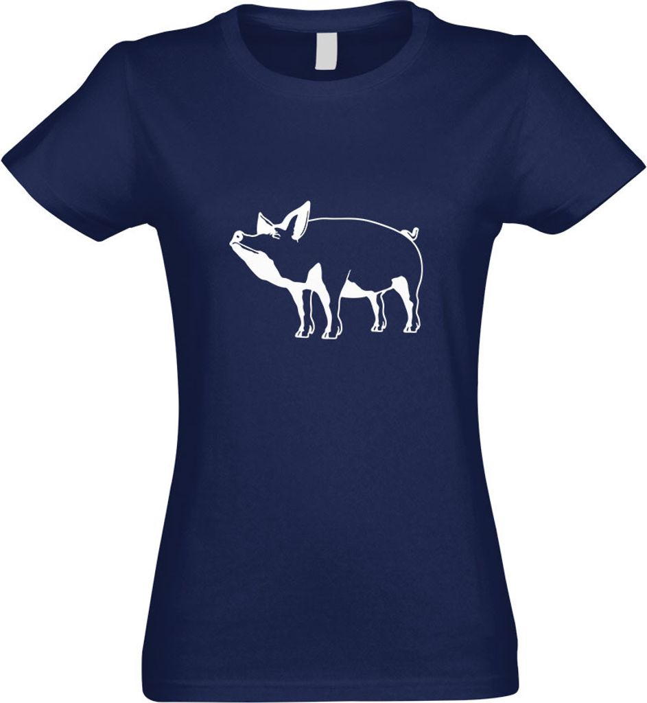 Kiwistar - T-Shirt tailliert - Damen - Navy - Schwein Motiv 6 - Sau - Baby - mit Motiv Bedruckt - Funshirt Design - Sport - Freizeit - Damen - M