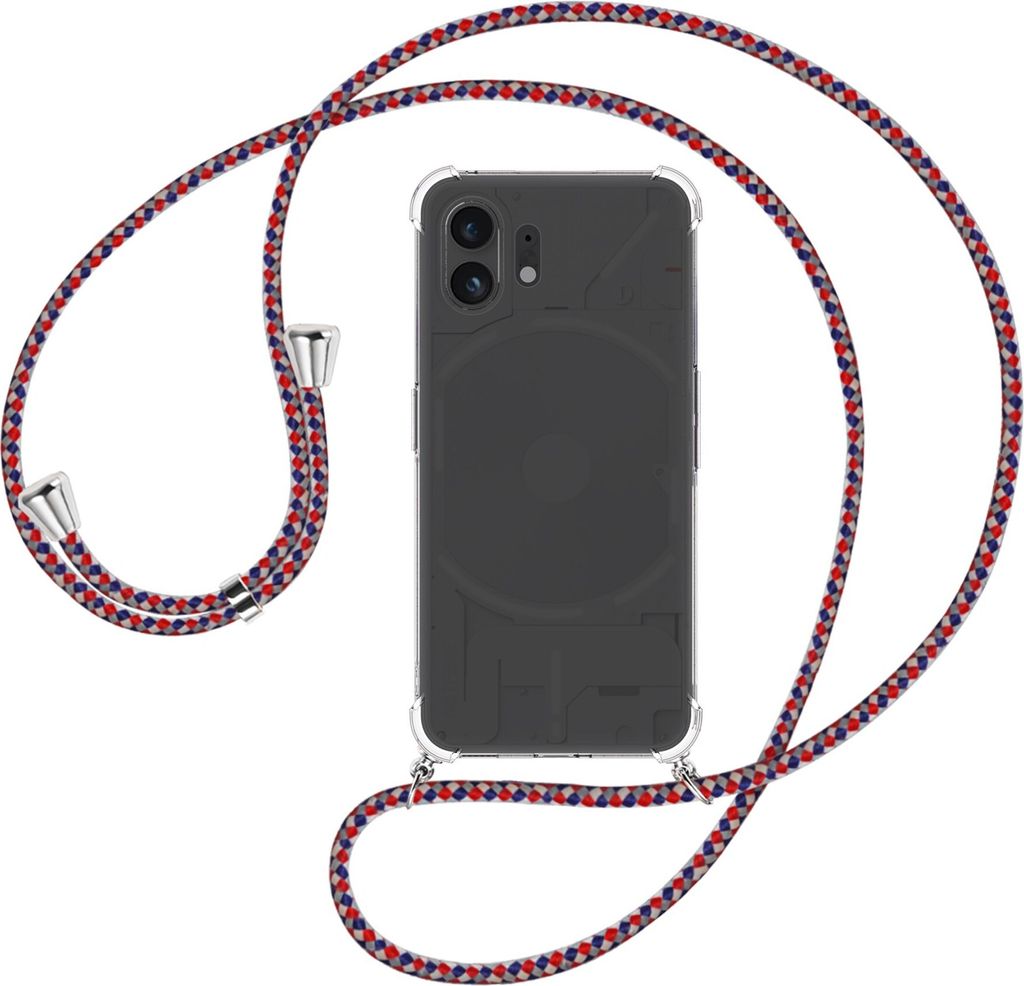 Handykette Backcover-Schutzhülle mit Band (Metall silberfarben) für Nothing Phone (2) (A065, 6.7'') - silber/blau/rot