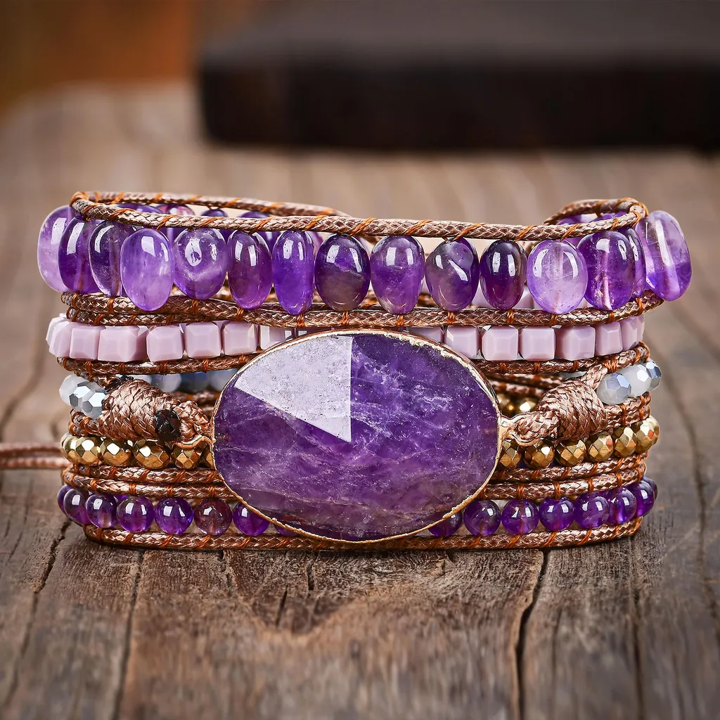 Bracelet améthyste violette Flor de Cristal pour femme, cadeau idéal chic
