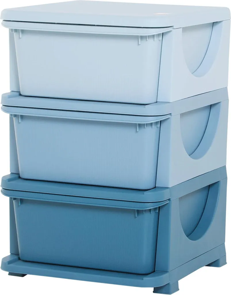 Petit rangement chambre d'enfant 3 tiroirs bleu - Tour multi-usages 3+ans